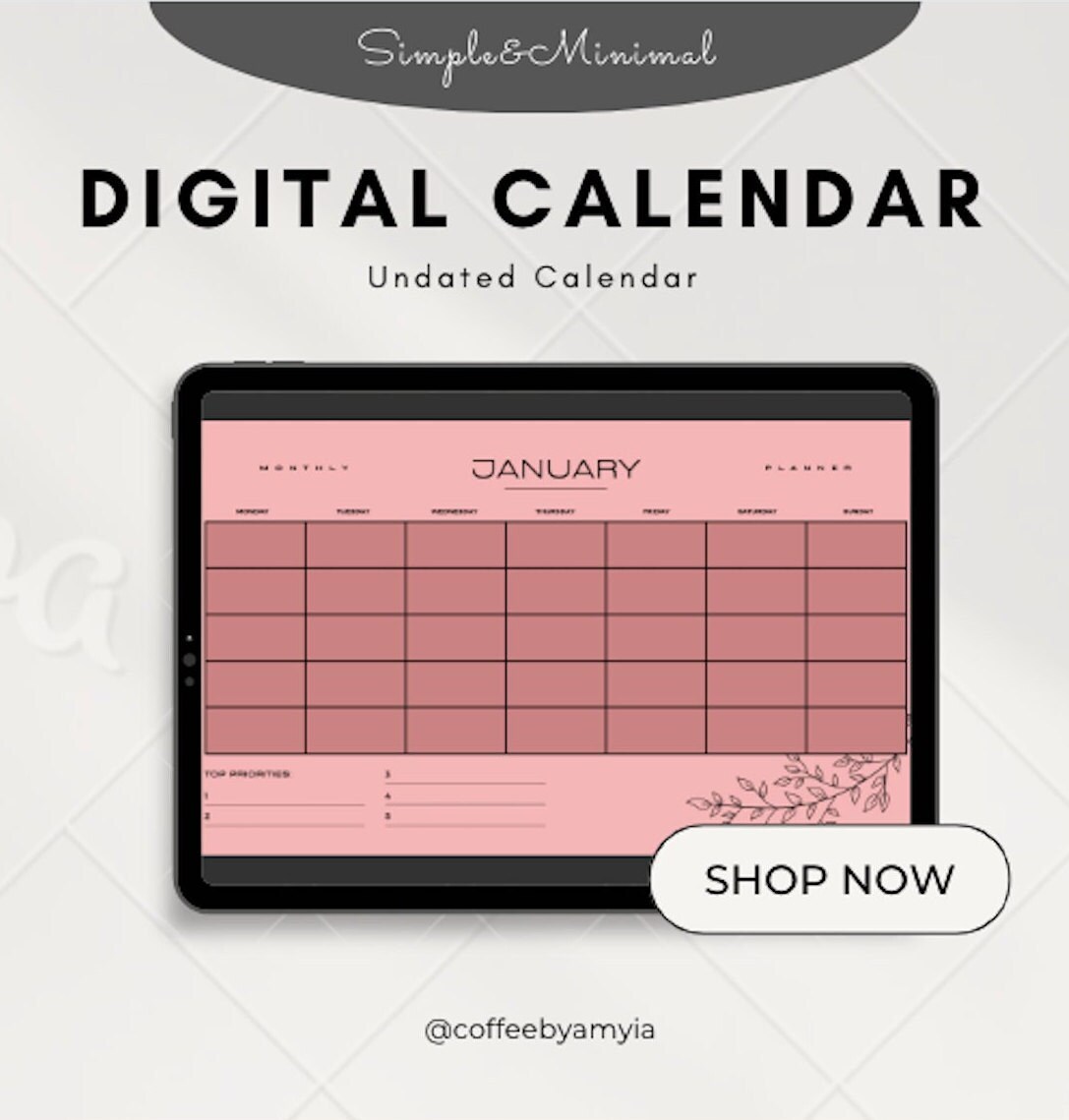 Digital Calendar Ipad Calendar Goodnotes Calendar Etsy