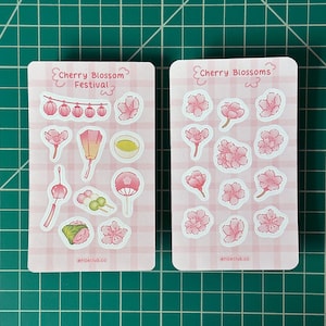 Cherry Blossom Sticker Sheet | Pink Floral Japanese Sakura Stickers Matte Bullet Journal Stationery Stickers