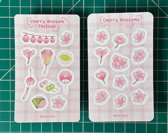 Cherry Blossom Sticker Sheet | Pink Floral Japanese Sakura Stickers Matte Bullet Journal Stationery Stickers