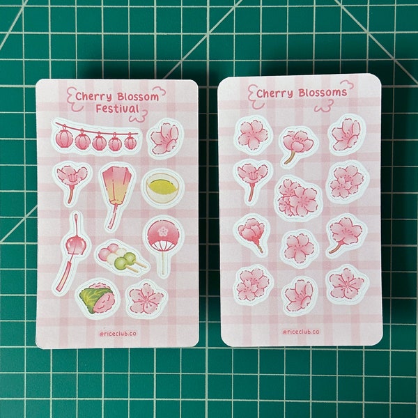 Cherry Blossom Sticker Sheet | Pink Floral Japanese Sakura Stickers Matte Bullet Journal Stationery Stickers