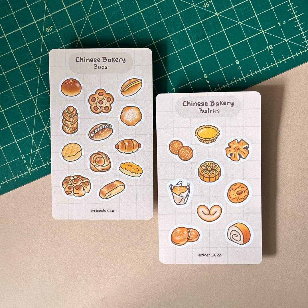 Chinese Bakery Sticker Sheet | Asian Pastry Pineapple Bun Egg Tart ...