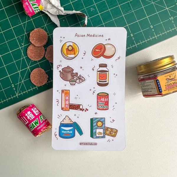 Asian Medicine Sticker Sheet | Chinese Medicine, Tiger Balm, Cute Stickers, AAPI Stickers, Journal Stickers, Bullet Journal