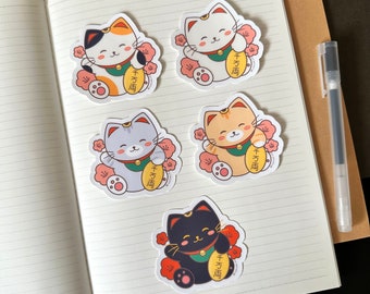 Lucky Cat Sticker | Kawaii Maneki-neko, Japanese Good Luck, Matte Waterproof Laptops, Water Bottles, Decal