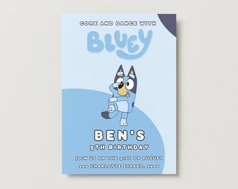 Bluey Birthday Invitation Template, Printable Birthday Party Invitation, Digital Kids Party Invite Template, Bluey Card