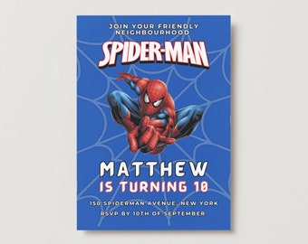 Spiderman Birthday Invitation Template, Printable Birthday Party Invitation, Digital Kids Party Invite Template, Spiderman Card