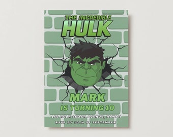 Hulk Birthday Invitation Template, Printable Birthday Party Invitation, Digital Kids Party Invite Template, Hulk Card