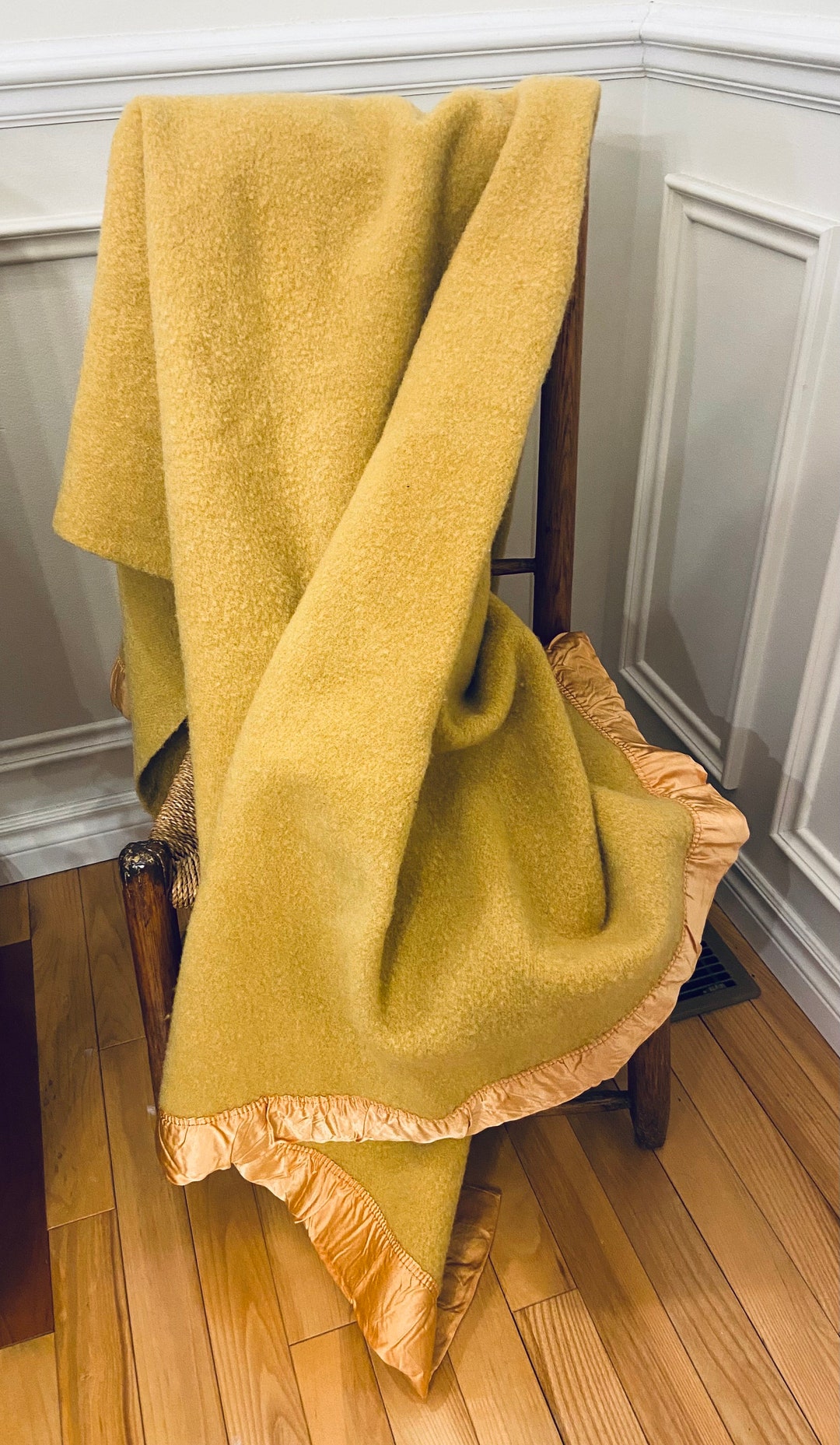 Rustic Wool Blankets 100% GOLDENROD Wool Blanket (mustard) Pure Wool, Heavy Wool, Vintage ...