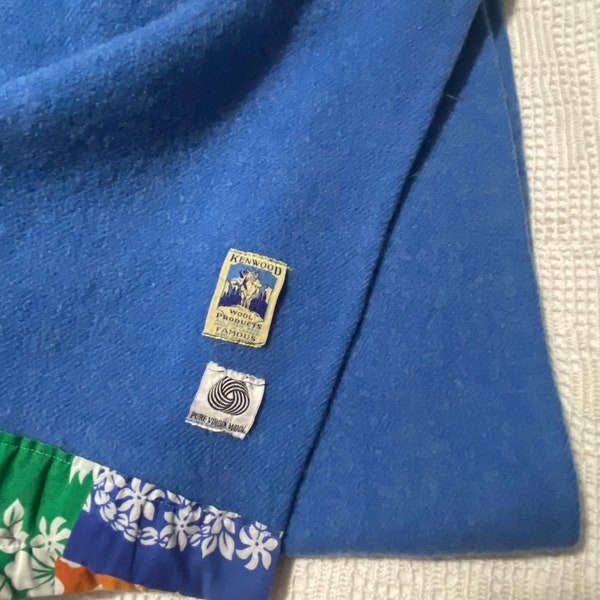 Vintage OCEAN BLUE  Kenwood Wool Blanket, 100% wool blanket pure wool, heavy wool, vintage woolen fabric, antique wool