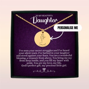Personalized Daughter Necklace Gift | Custom Name & Birth Flower Necklace Perfect Gift For Birthday, Christmas, Graduation or Any Occasion