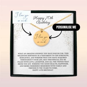 Personalized Necklace Gift For Her 70th Birthday | Custom Handwritten Coin Necklace With Message Card | Milestone Bday Gift Box For Women