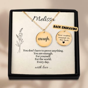 Personalized Necklace for Her | You Are Enough Quote | Self Love Women's Gift | Engraved Jewelry with Message Card | Mental Health Reminder