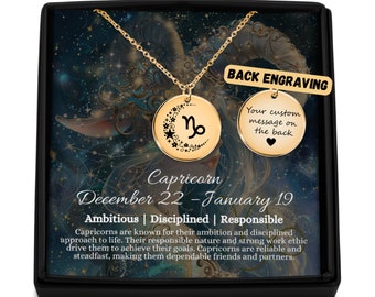 Personalized Capricorn Zodiac Sign Necklace Gift, Women's Birthday Jewelry, Astrological Pendant, Horoscope Jewelry