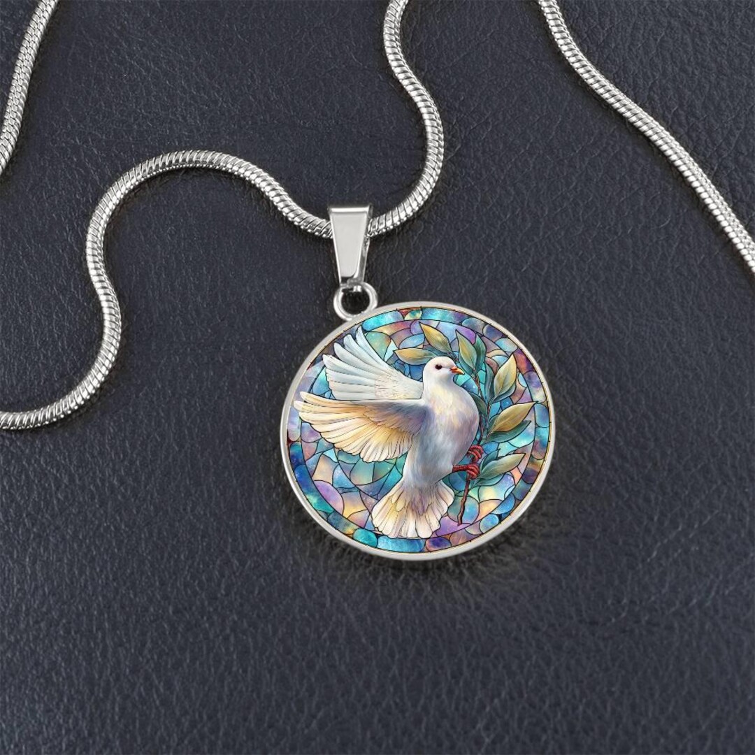 Stained Glass Effect Olive Branch Dove Pendant Necklace Stainless stained-glass-effect-olive-branch-dove-pendant-necklace-stainless