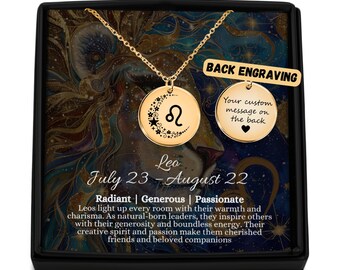 Personalized Leo Zodiac Sign Necklace Gift, Women's Birthday Jewelry, Astrological Pendant, Horoscope Jewelry