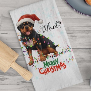 Paño de cocina con diseño de árbol de Navidad y rottweiler divertido - Paño de cocina navideño para amantes de los perros - Decoración de cocina - Decoración de granja - Paño de cocina