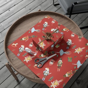 Nussknacker Geschenkpapier, Nussknacker Designs, Aquarell Nussknacker Weihnachten, Weihnachtsgeschenkpapier, rotes Weihnachtspapier