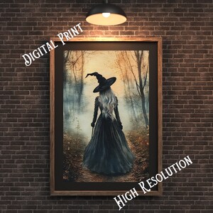Unique Halloween Art, Magical Witch Print, Stylish Digital Halloween Art, Spooky Decor
