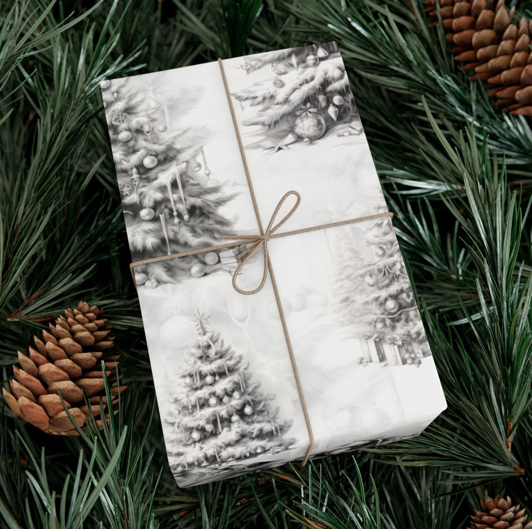 Neutral Wrapping Paper Watercolor Christmas Trees, Oh Christmas Tree