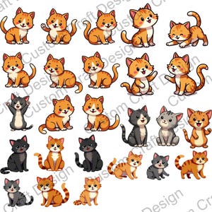 Cute Cartoon Cats Clipart | Kawaii Cat PNG Bundle | Digital Download for Stickers, Sublimation, Crafts & More
