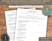 Resume & References Templates with Checklist | Professional Resume Templates For Word, Google Docs + Pages | ATS Friendly Resume | Simple CV