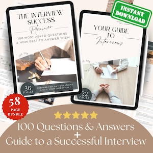 Complete Interview Prep Bundle | Interview Workbook + 100 Most Asked Questions | Insider HR Tips | Interview Prep | Job Interview Questions