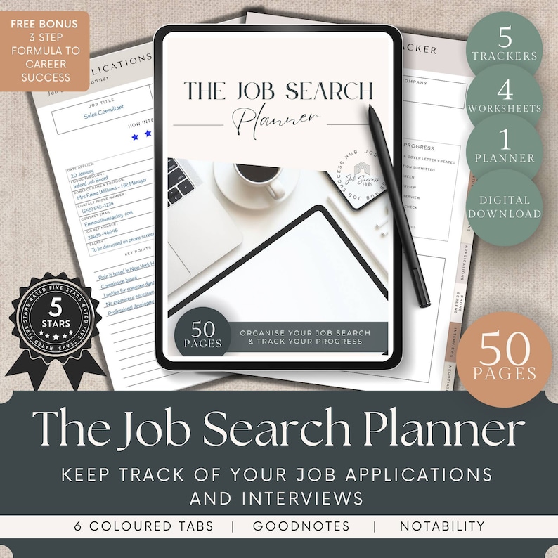 Job Search Planner &amp; Tracker Job Application Tracker Job Search Organiser Interview Tracker ...