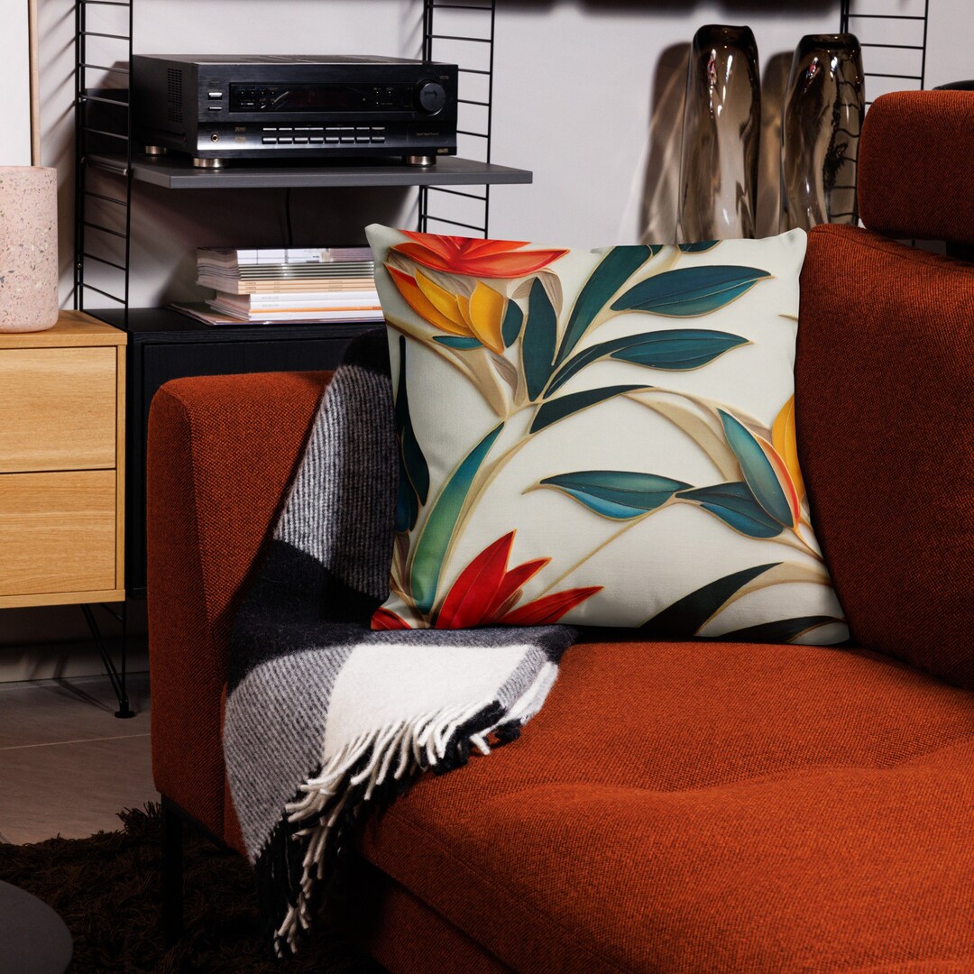 Art Deco Pillow Cover, Decorative Pillows, Pillow Cover, Bird of Paradise Pillow, Floral Throw