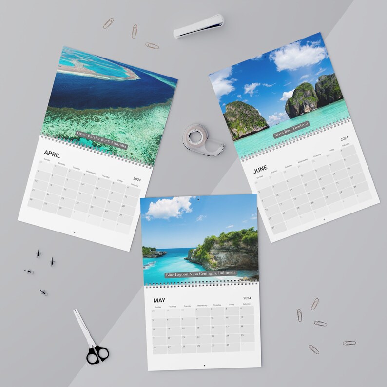 Beach Dreams 2024 Calendar, 2024 Beach Destinations Calendar, 12 Month