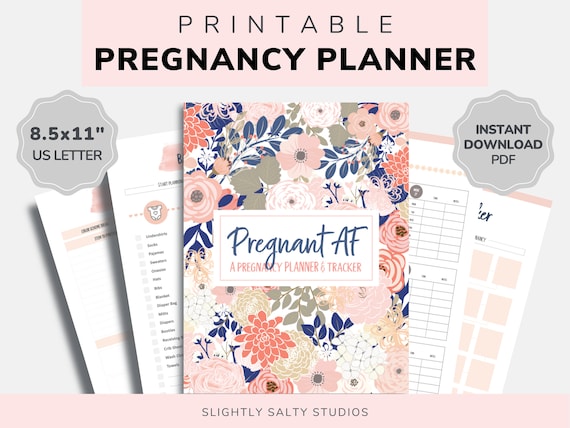 Pregnant AF, Pregnancy Planner Printable, Funny Pregnancy, Pregnancy Tracker Journal, Hospital Checklist For Baby, New Baby Planner