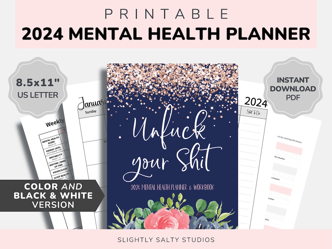 2024 Sweary Mental Health Planner, Mental Health Workbook Digital