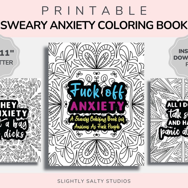 30 Funny Coloring Pages For Adults, Anxiety Coloring Book,  Adult Coloring Pages Printable, Swear Coloring Book, Swear Word Coloring Pages