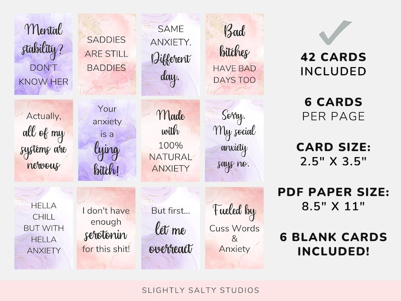 42 Sweary Anxiety Affirmation Cards Printable, Mental Health ...