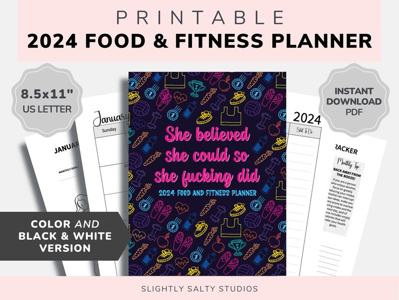 2024 Weight Loss Tracker Printable, 2024 Fitness Planner, Food and