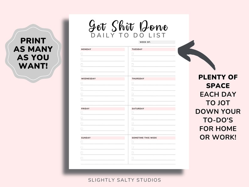 Get Shit Done to Do List Printable to Do List Printable PDF - Etsy