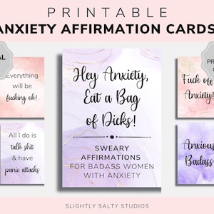 42 druckbare Affirmationskarten für Angstzustände, Affirmationskarten für psychische Gesundheit, lustige Affirmationskarten, Schimpfwort Affirmationskarte PDF