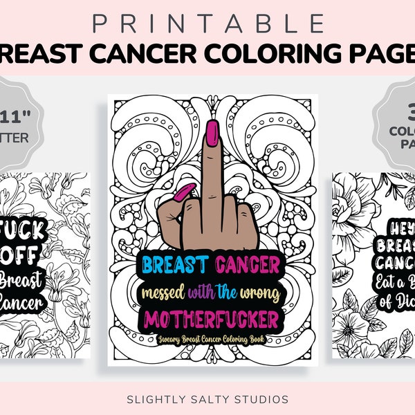 30 Sweary Breast Cancer Coloring Pages, Funny Breast Cancer Quotes, Fck Cancer, Swear Cancer Quotes, Breast Cancer Patient Coloring Book PDF