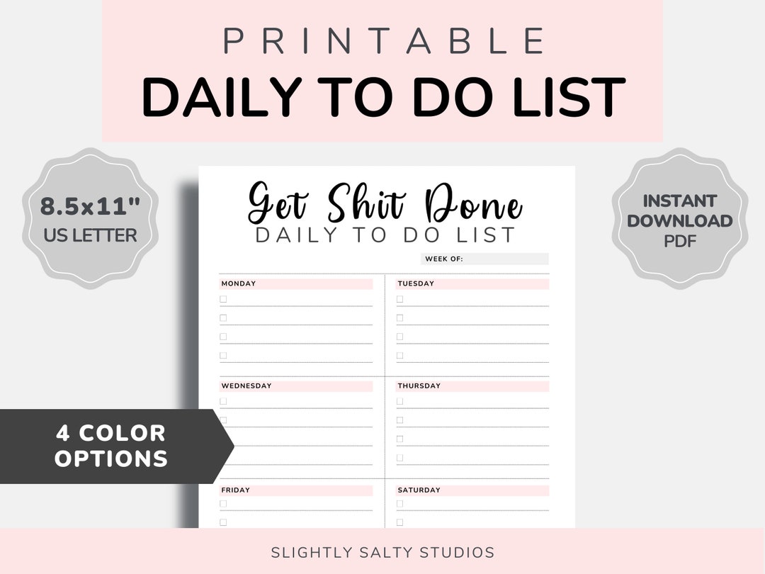 Get Shit Done to Do List Printable, to Do List Printable PDF, Funny to ...