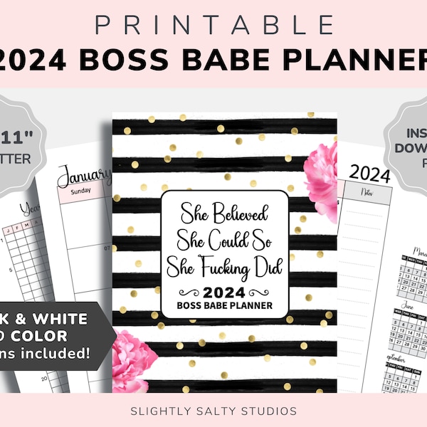 2024 Girl Boss Planner Printable, She Believed She Could So She Did, Boss Lady Printable, Boss Babe Planner, Girl Boss Quotes, Boss Babe PDF