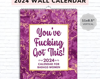 2024 Funny Wall Calendar, Funny Calendar 2024, Swearing Calendar, Hanging Calendar, Sweary Affirmations