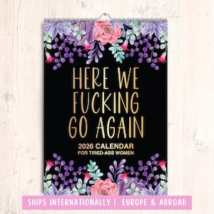 2026 Funny Swear Here We F Go Again Large International Europe Wall Calendar Gift for Women, Coworkers, and Best Friends