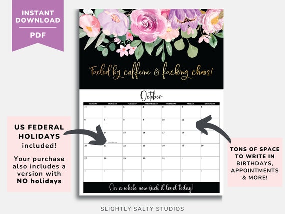 2024 Calendar Printable, 2024 Digital Calendar, 2024 Swear Calendar, 2024  Funny Calendar, Funny Printable Calendar, Cuss Word Calendar - Etsy