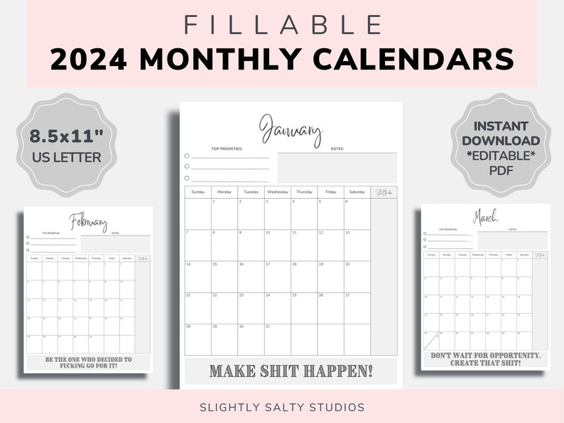 2024 fillable calendar 2024 funny calendar pdf swear etsy canada