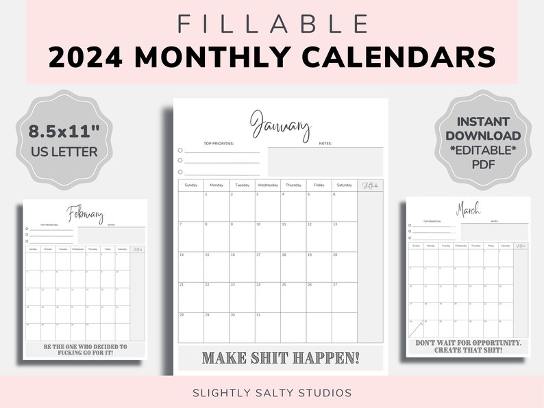 2024 Fillable Calendar 2024 Funny Calendar PDF Swear Etsy Canada