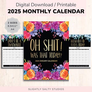 2025 Swear Digital Printable Monthly Funny Calendar with Holidays for Women 8.5x11 and A4