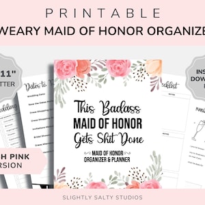 Maid Of Honor Planner Printable, Funny Maid Of Honor, MOH Planner, Maid Of Honor Checklist, Bridesmaid Planner Digital, MOH Organizer