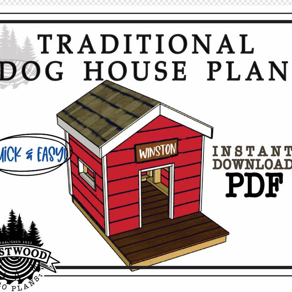 Dog House PDF Plans - DIY Digital Download Plans Easy Quick - Step By Step Photo Tutorial Outdoor Dog House Kennel Simple Woodworking Plans