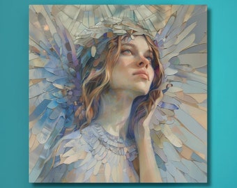 Beautiful Angel Canvas Print, Inspirational Spiritual Wall Art, Colorful Angel Wings Print, Spiritual Housewarming Gift, Angel Illustration