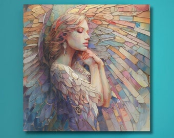 Precious Angel Stretched Canvas Art, Spiritual Guardian Angel Wall Art, Ethereal Angelic Home Decor, Angel Wings, Inspiring Spiritual Gift
