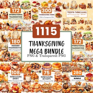 Mega Bundle de cliparts automne automne PNG Bundle Thanksgiving fête de Thanksgiving dinde Clipart dessert automne clipart citrouille