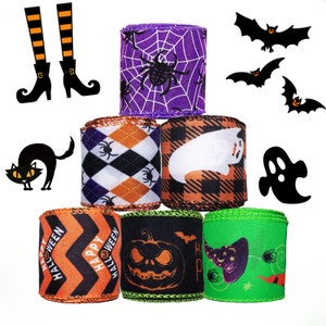 Halloween Wired Ribbon Bow Ribbon Craft Gift Wrap Ribbon Wired Happy Halloween Ribbons For Wreaths Bow Supplies Fabric Notions Craft Ribbon